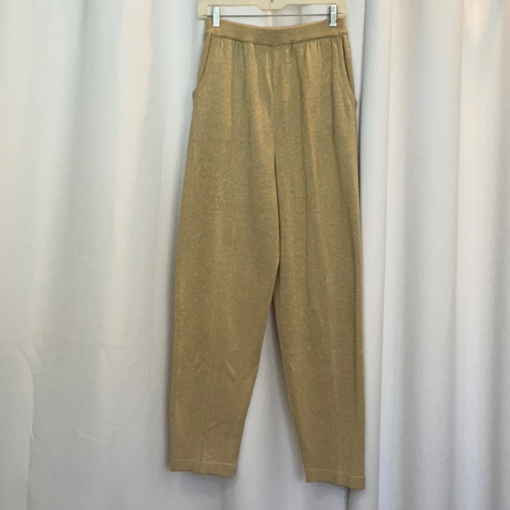 Christina Hope Navy Metallic Gold Stripe Knit Top & Gold Knit Pants Women Sz M - Picture 8 of 15